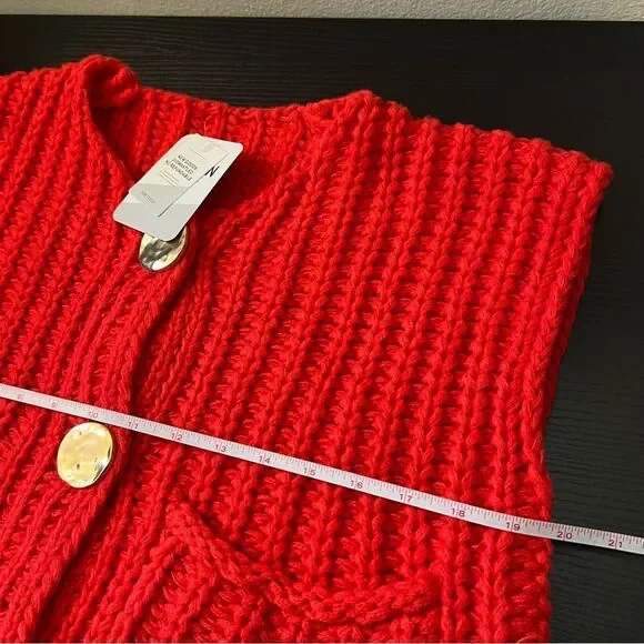 Amazon Fashion Red Knit Gold Button Sweater Vest NWT - Picture 8 of 9